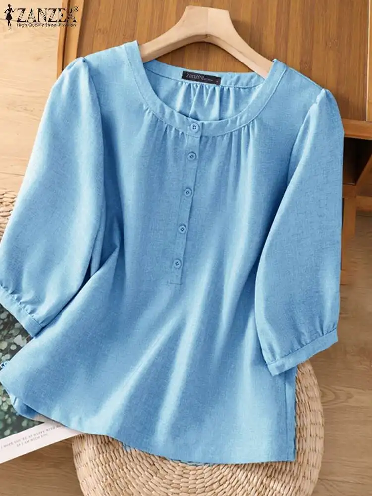 ZANZEA 2023 Summer Buttons Pleating Blusa Women Solid Color Shirts Fashion Round Neck Blouse Casual Loose Puff Half Sleeve Tunic
ZANZEA 2023 Summer Buttons Pleating Blusa Women Solid Color Shirts Fashion Round Neck Blouse Casual Loose Puff Half Sleeve Tunic