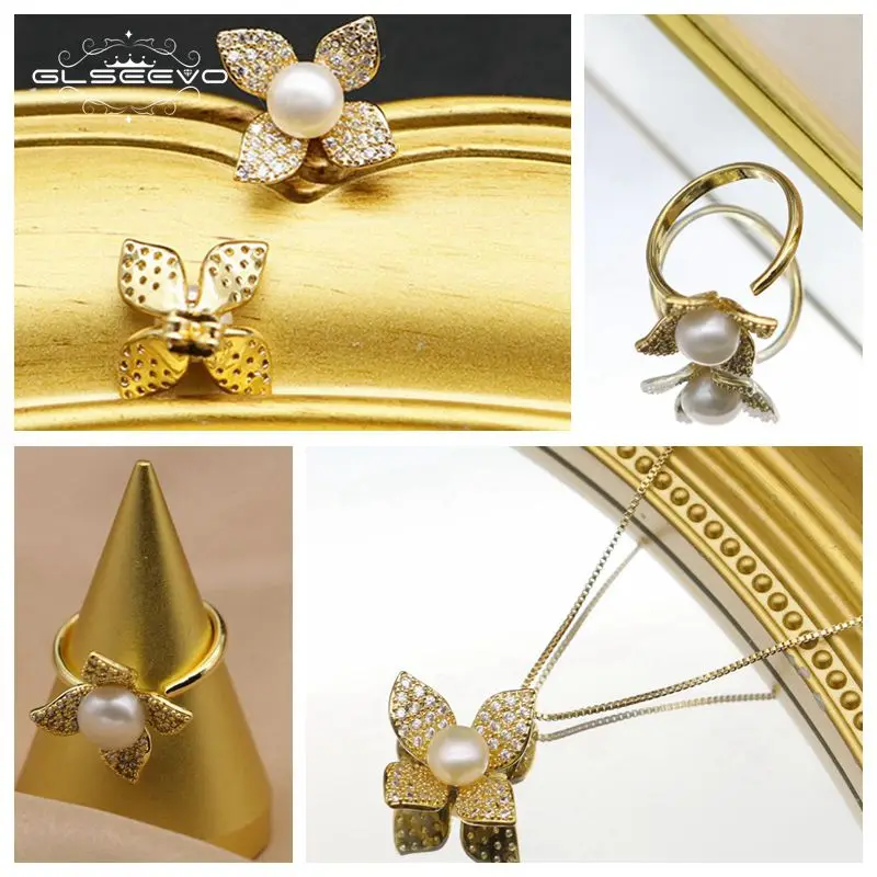 GLEEVO Natural Freshwater Pearls Four-Petaled Flower Zircon Plant Ring Necklace Stud Earrings Fashion Luxury Woman Jewelry Set
GLEEVO Natural Freshwater Pearls Four-Petaled Flower Zircon Plant Ring Necklace Stud Earrings Fashion Luxury Woman Jewelry Set