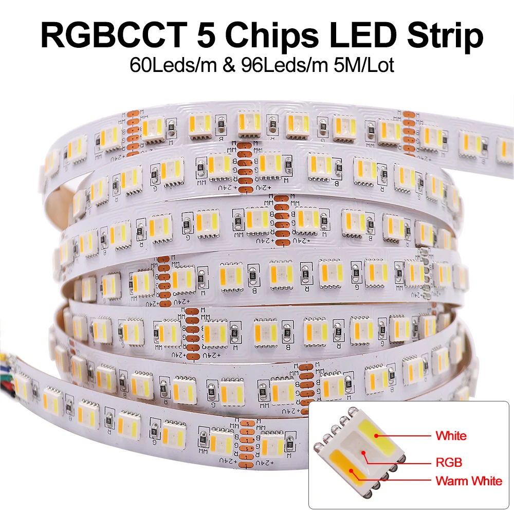 

RGB CCT 5 Colors In 1 Chip LED Strip DC 12V 24V SMD 5050 30 60 96 Leds/M IP21 IP65 Waterproof Flexible Ribbon Tape Rope Light