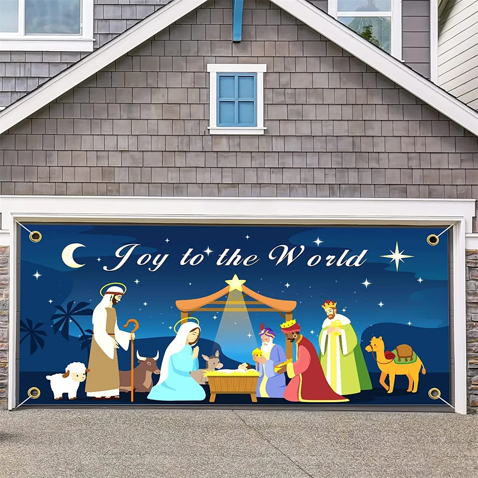 

Party Dec 7x16FT Merry Christmas Holiday Banner Garage Door Cover Mural Winter Snowman Santa Outdoor Large Door Cover Decoration