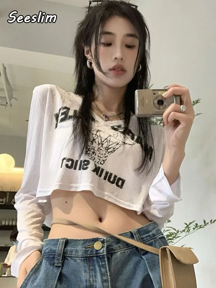 Seeslim Streetwear V Neck Print Graphic Tees Women Clothes Long Sleeve Crop Top T Shirt Korean Style Harajuku Tee Shirt Femme
Seeslim Streetwear V Neck Print Graphic Tees Women Clothes Long Sleeve Crop Top T Shirt Korean Style Harajuku Tee Shirt Femme