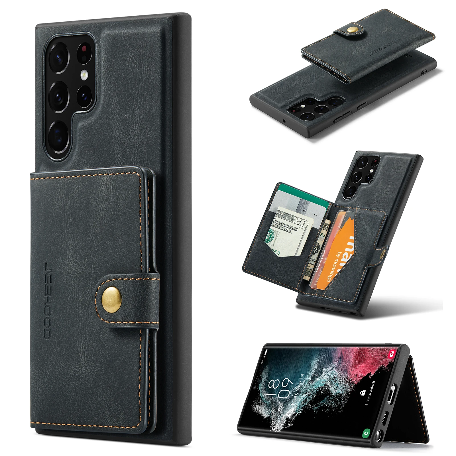 JEEHOOD 2in1 Detachable Case Leather Wallet Strong Magnet with Protecting Back Cover for Samsung S22 S21 S20 Ultra Note 20 Ultra
JEEHOOD 2in1 Detachable Case Leather Wallet Strong Magnet with Protecting Back Cover for Samsung S22 S21 S20 Ultra Note 20 Ultra