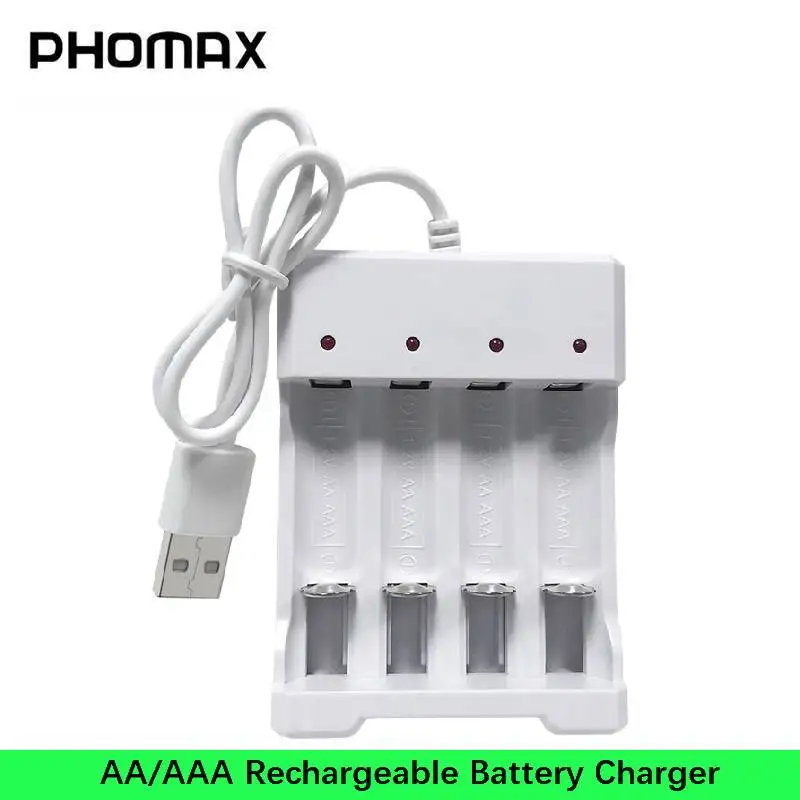 

PHOMAX 4 Slots AA AAA Rechargeable Smart Battery Charger 1.2V Ni-mh Ni-cd Battery Chargers Usb 2a 3a Batteries Charging Station