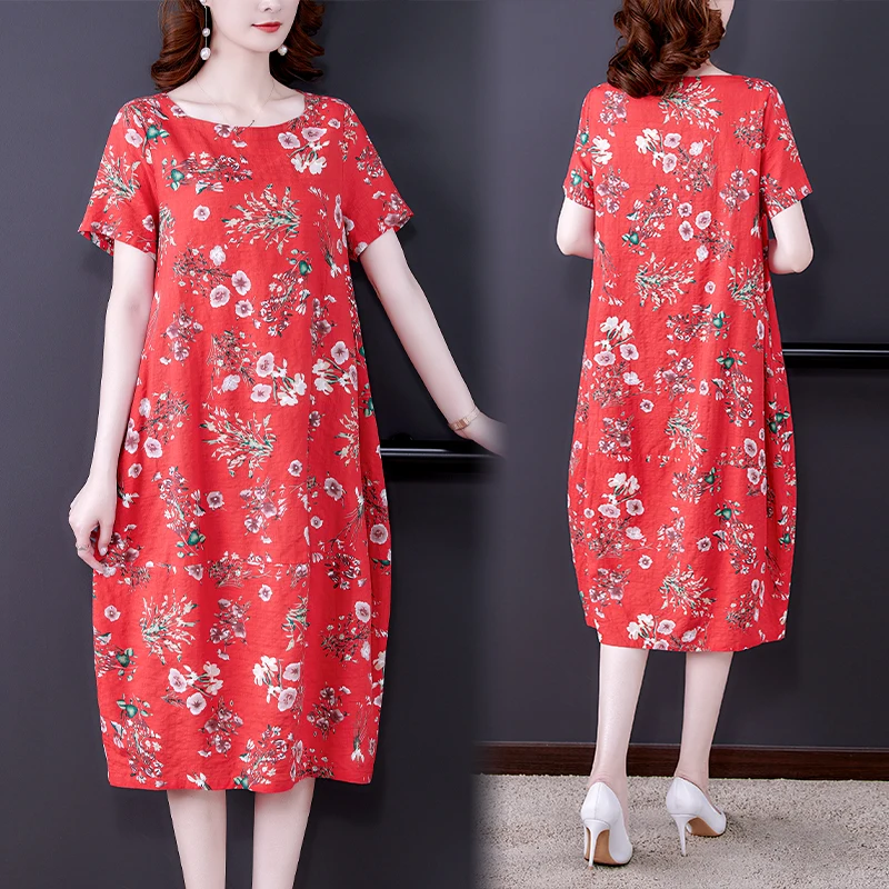 Dress summer new national style print loose large size short sleeve covered belly dress female
Dress summer new national style print loose large size short sleeve covered belly dress female