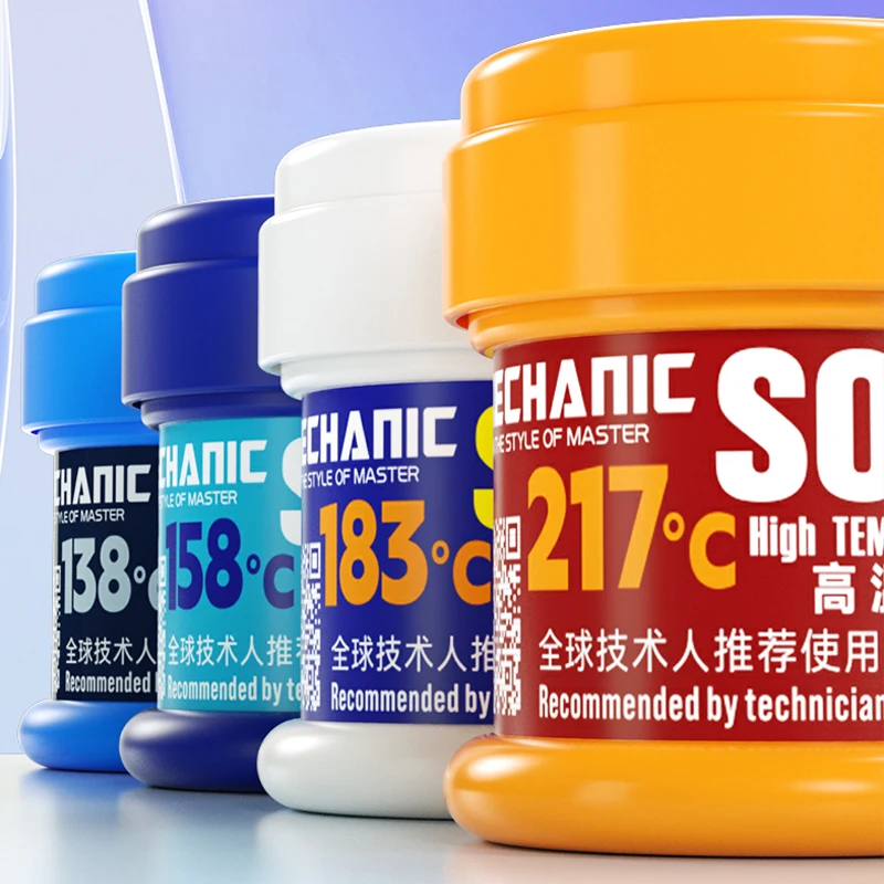 MECHANIC 138 158 183 217 Degrees Solder Paste Lead-free Flux For BGA Tin Planting Wiring Welding Cellphone Repairs
MECHANIC 138 158 183 217 Degrees Solder Paste Lead-free Flux For BGA Tin Planting Wiring Welding Cellphone Repairs