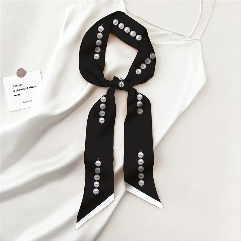 

Luna&Dolphin Women Spring French Romantic Silk Pear Printed Black White Chiffon Silky Headbands Bandana Hair Ribbon Bag Tie