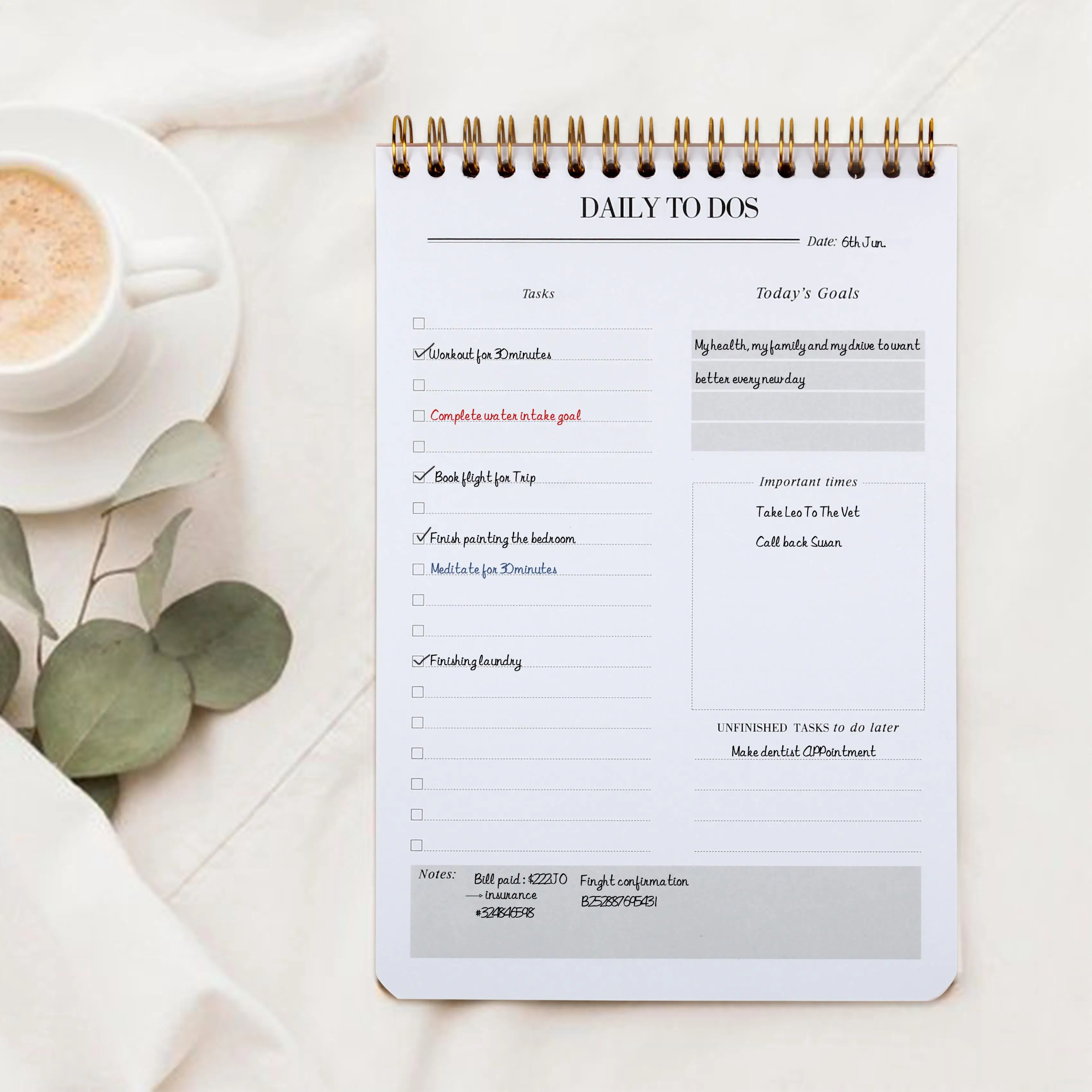 Daily To Do Planner Undated Task Checklist Organizer with Today's Goals, Notes, Spiral Agenda Flexible Cover
Daily To Do Planner Undated Task Checklist Organizer with Today's Goals, Notes, Spiral Agenda Flexible Cover
