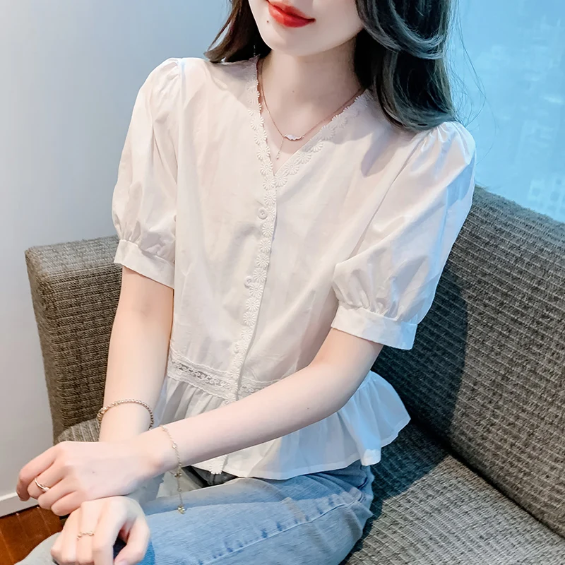 2023 Casual Short Sleeve Women's Shirt New Fashion Button Up White Blouse Women Elegant Summer Female Clothing V Neck Tops 26362
2023 Casual Short Sleeve Women's Shirt New Fashion Button Up White Blouse Women Elegant Summer Female Clothing V Neck Tops 26362