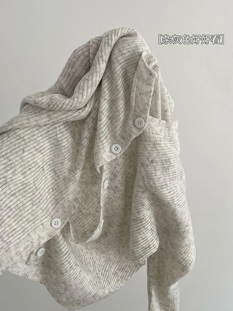 

Женский трикотажный кардиган с круглым вырезом, однотонный Классический мягкий свитер с длинным рукавом в винтажном стиле, Осень-зима 2022