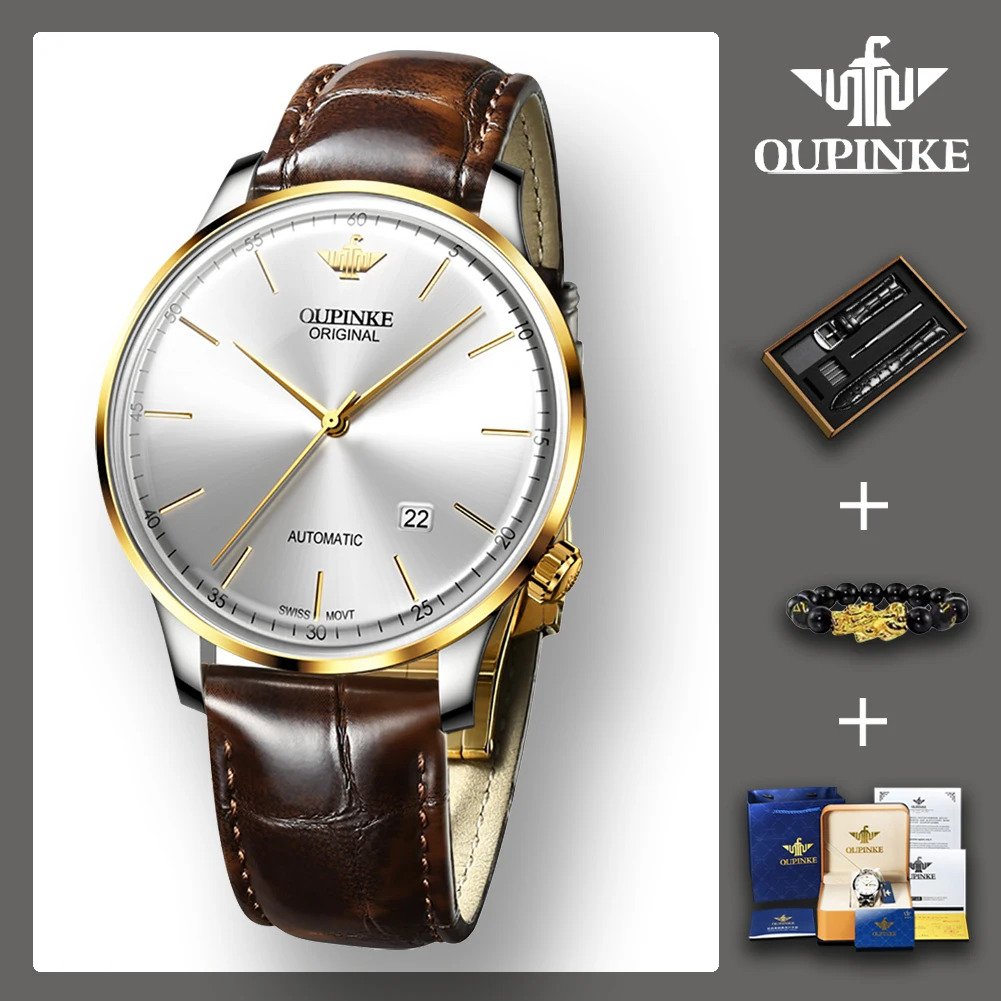 OUPINKE Genuine Leather Strap Business Men Wristwatch Full-automatic Super-Thin Waterproof Automatic Mechanical Watch for Men
OUPINKE Genuine Leather Strap Business Men Wristwatch Full-automatic Super-Thin Waterproof Automatic Mechanical Watch for Men