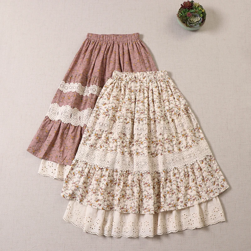 Japanese Style Mori Girl Floral Print Cotton Linen Skirt Loose Double Lace Elastic Waist Skirt Women
Japanese Style Mori Girl Floral Print Cotton Linen Skirt Loose Double Lace Elastic Waist Skirt Women