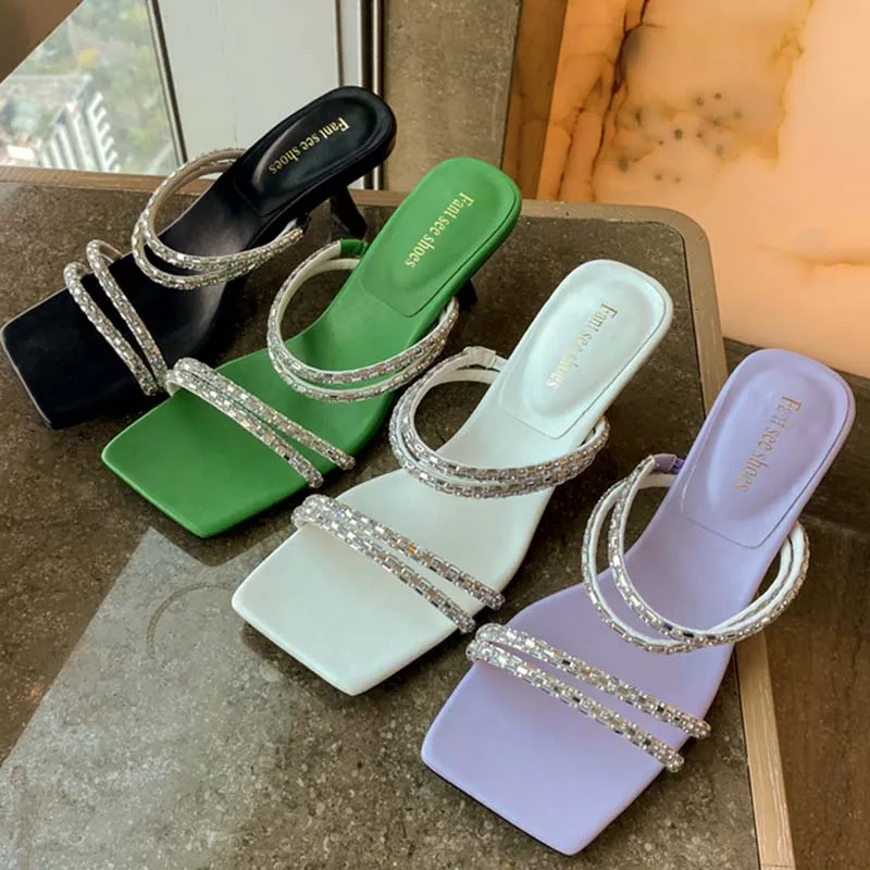 Female Slides Slippers Thin High Heels Square Toe Rhinestone 2022 Casual Ladies Diamond Shoes For Women Pumps Sandals
Female Slides Slippers Thin High Heels Square Toe Rhinestone 2022 Casual Ladies Diamond Shoes For Women Pumps Sandals