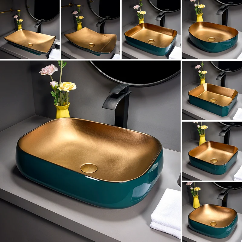 Nordic Entry Lux Style Table Basin Bathroom Art Wash Basin Green Gold Washbasin Hotel Household Ceramic Single-Sided Basin
Nordic Entry Lux Style Table Basin Bathroom Art Wash Basin Green Gold Washbasin Hotel Household Ceramic Single-Sided Basin