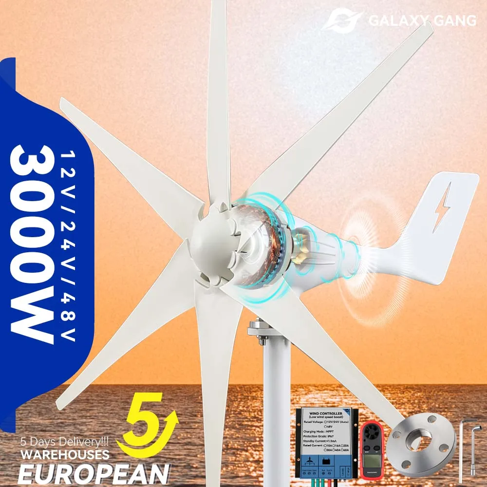 Galaxy Gang 6 Blades Windmills Wind Turbine Generator Free Energy China Factory 3000W 12V 24V 48V With Mppt Charge Controller
Galaxy Gang 6 Blades Windmills Wind Turbine Generator Free Energy China Factory 3000W 12V 24V 48V With Mppt Charge Controller