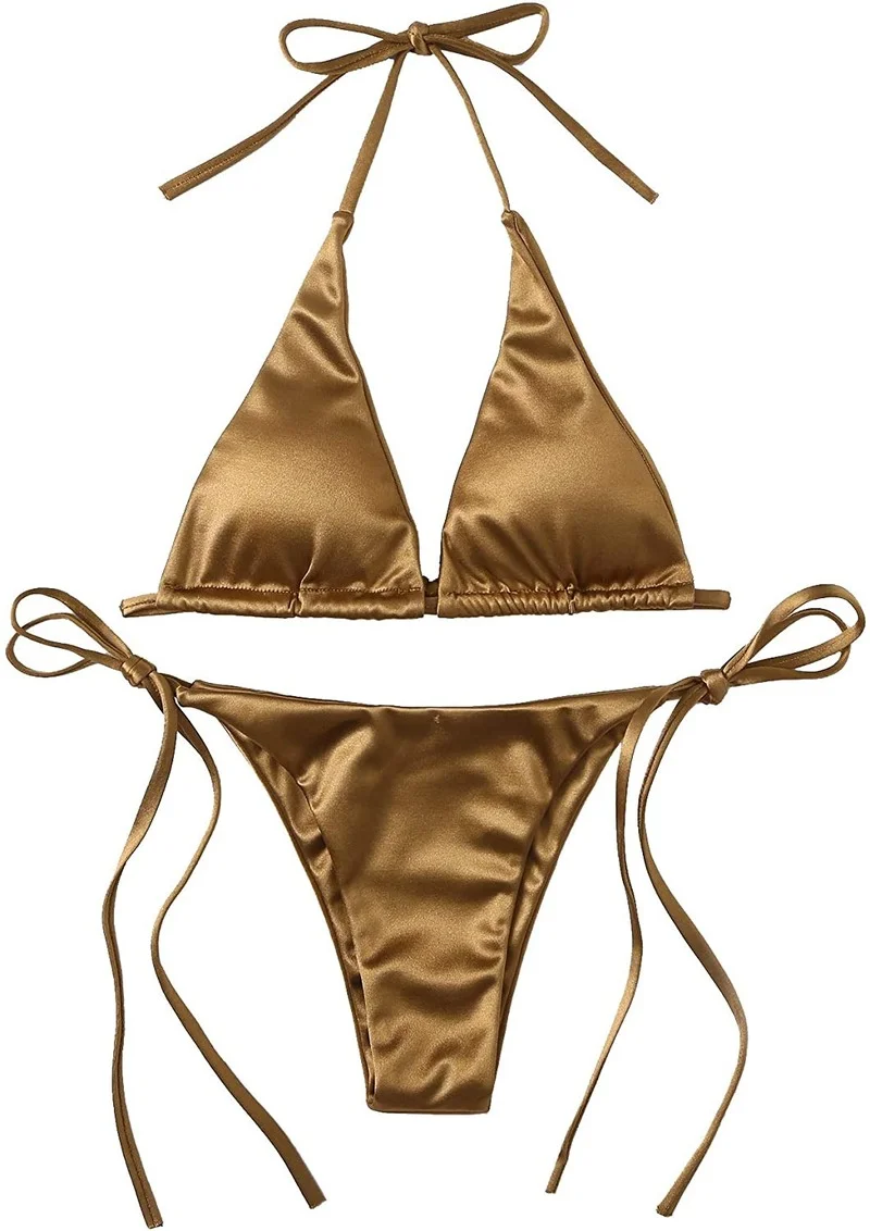 2022 Sexy Women's Metallic Halter Top Two Piece Swimsuit Tie Side Triangle Bikini Summer Solid Bathing Suit Beachwear
2022 Sexy Women's Metallic Halter Top Two Piece Swimsuit Tie Side Triangle Bikini Summer Solid Bathing Suit Beachwear