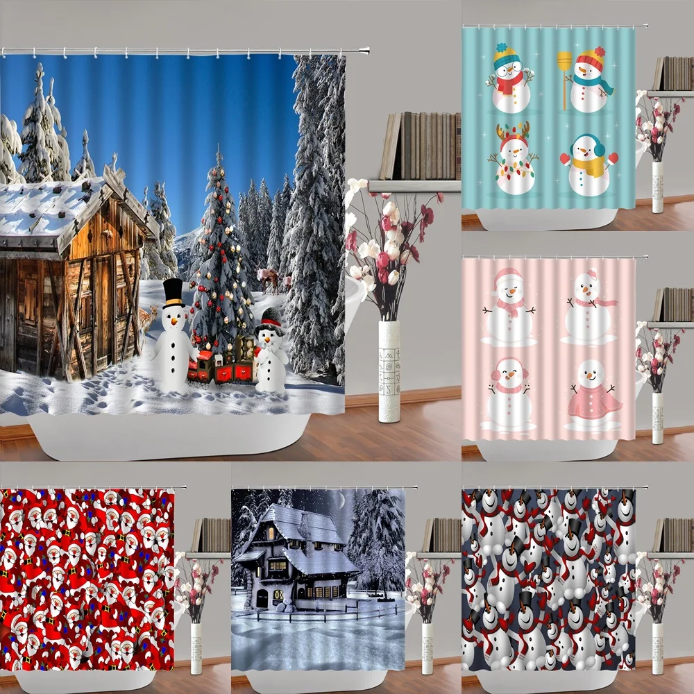 Cute Christmas Snowman Shower Curtain Winter Scenery Xmas Tree Santa Claus Fabric Bath Curtains Bathroom Decor Screen with Hooks
Cute Christmas Snowman Shower Curtain Winter Scenery Xmas Tree Santa Claus Fabric Bath Curtains Bathroom Decor Screen with Hooks