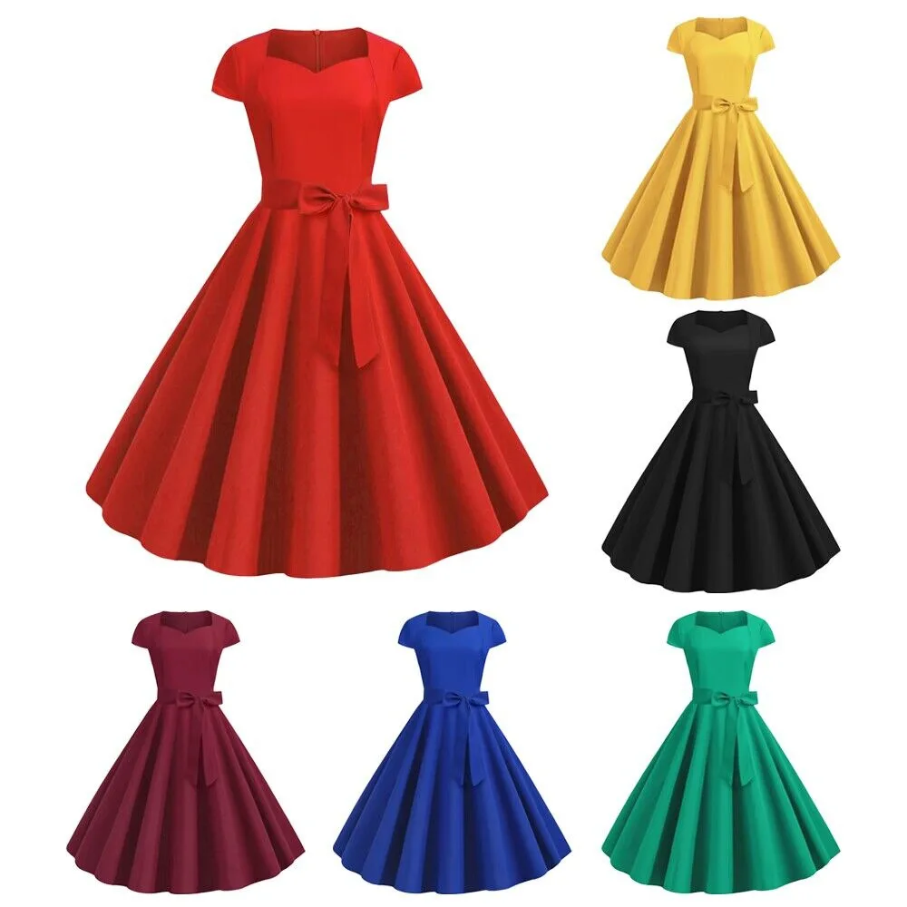 New 1950s Retro Style Summer Slim Fit Butterfly Belt Solid Short Sleeve Casual Big Swing Dress Sweet Beauty Set 
New 1950s Retro Style Summer Slim Fit Butterfly Belt Solid Short Sleeve Casual Big Swing Dress Sweet Beauty Set