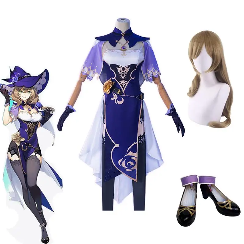 Косплей геншин на Хэллоуин, искусственный костюм для косплея из аниме «ведьма фиолетовой розы», костюм для косплея, женский парик
Косплей геншин на Хэллоуин, искусственный костюм для косплея из аниме «ведьма фиолетовой розы», костюм для косплея, женский парик