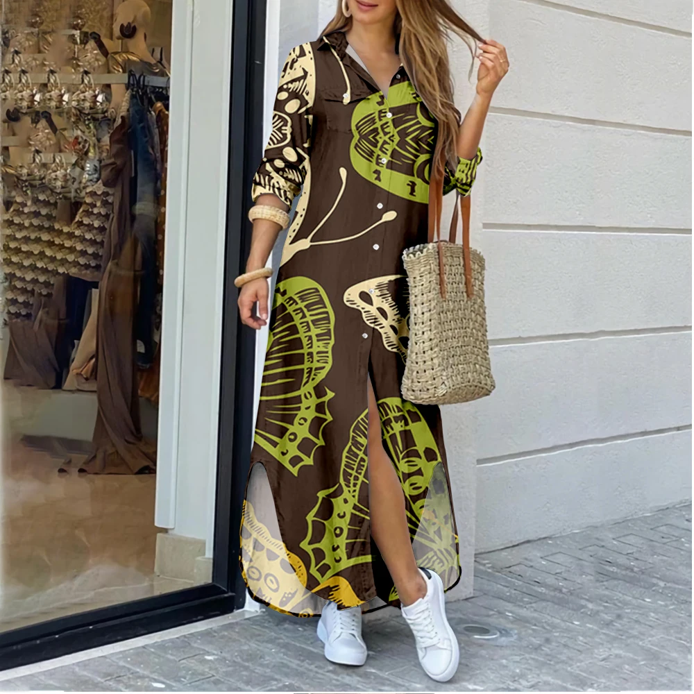 New Elegant Insect Printing Long Dress Women Single Button Spring Party Dress Summer Loose Irregular Maxi Beach Dress Ladies
New Elegant Insect Printing Long Dress Women Single Button Spring Party Dress Summer Loose Irregular Maxi Beach Dress Ladies