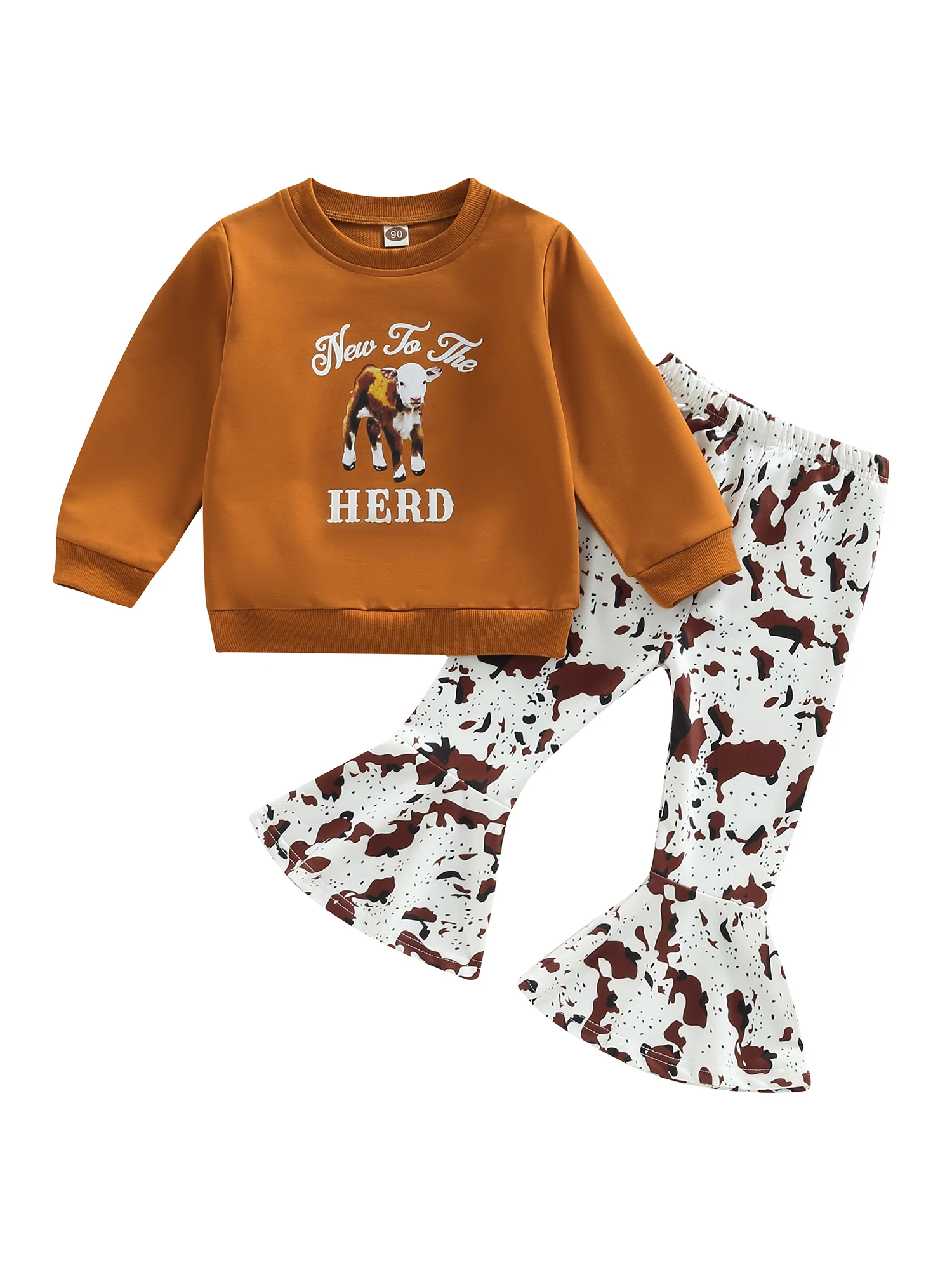 Комплект из 2 предметов для малышей, пуловер с длинным рукавом и круглым вырезом и принтом коровы, свитшот и брюки-клеш
Комплект из 2 предметов для малышей, пуловер с длинным рукавом и круглым вырезом и принтом коровы, свитшот и брюки-клеш