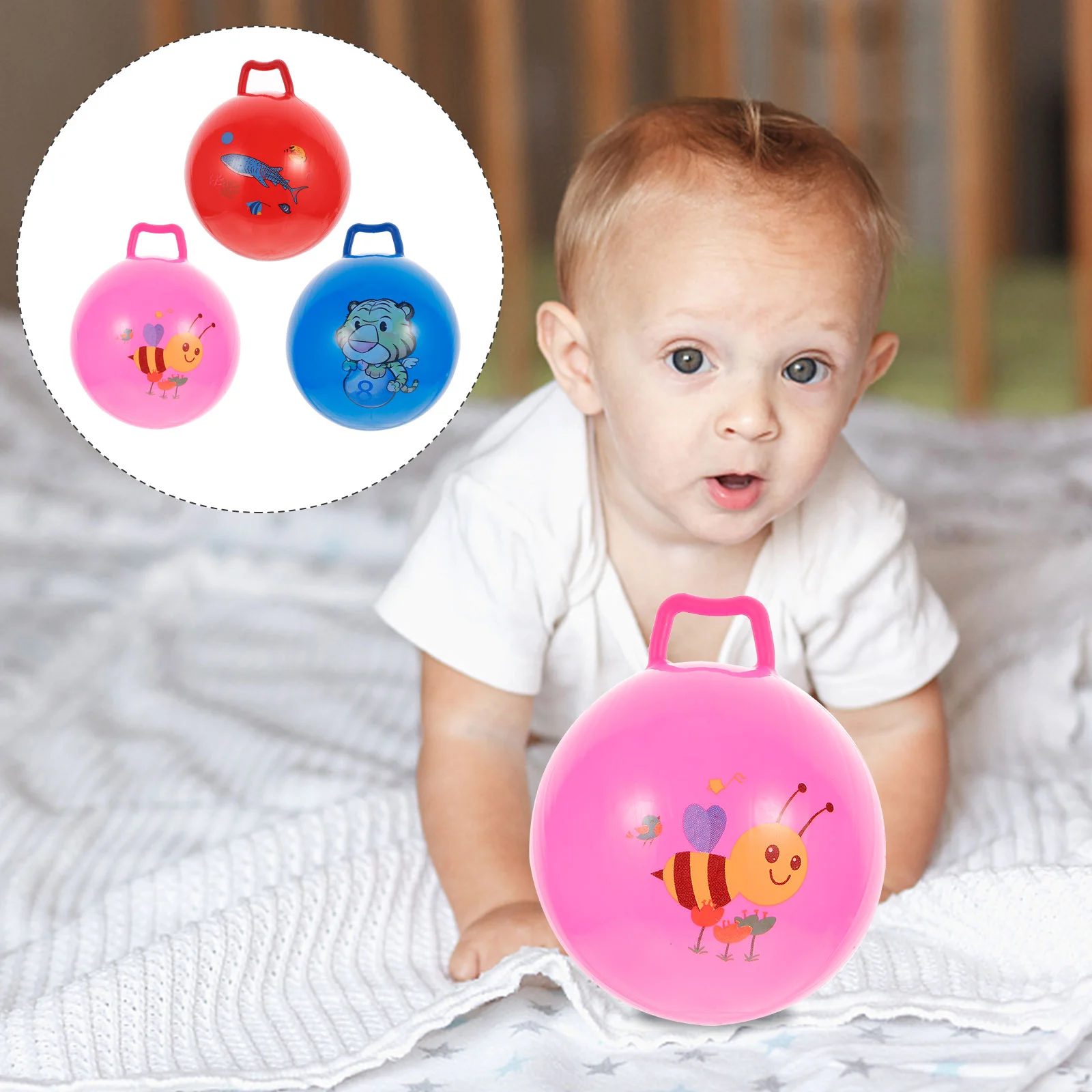 

3Pcs Adault Toys Hopper Bouncy Hopping with Handle Playground Balls for Hop Bouncer Hoppity ( Random Style )
