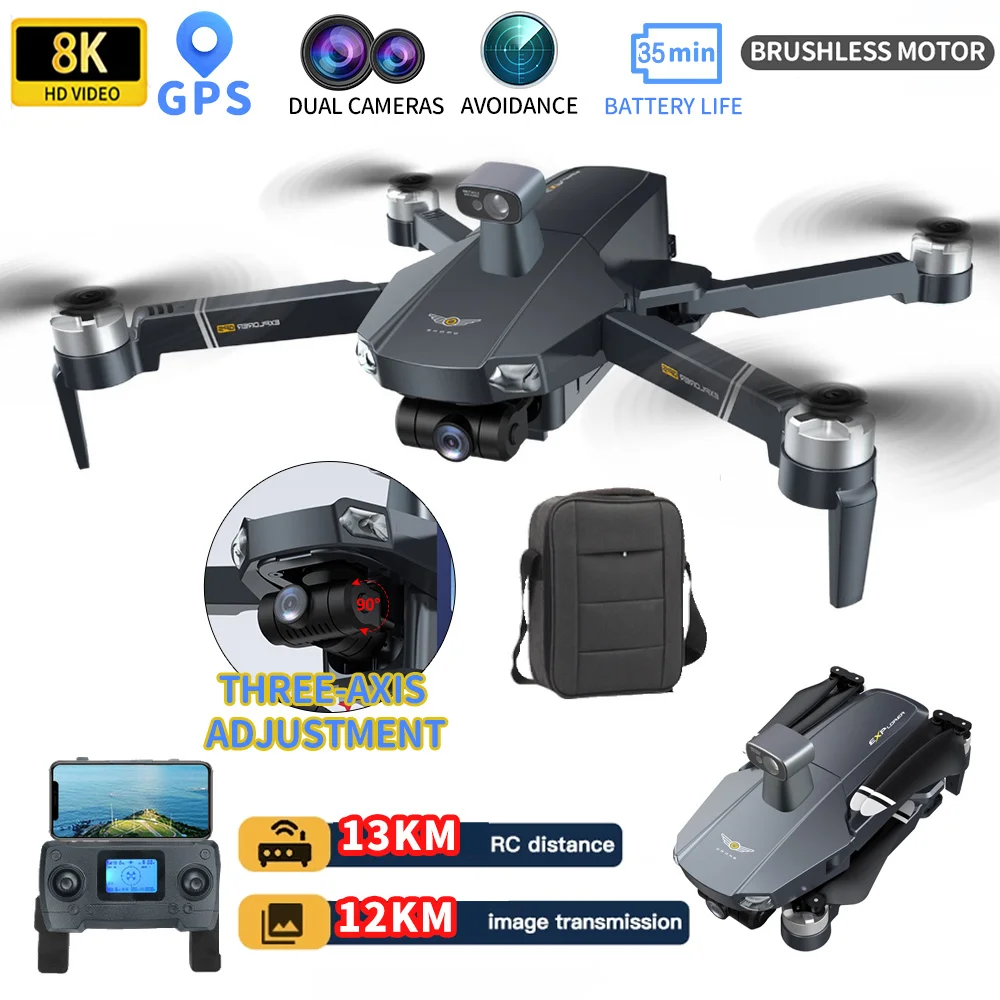 New 8819 GPS Drone 8K Profesional Dual HD Camera Drone 5G WIFI 3-Axis Gimbal Brushless Obstacl Avoid Distance 13KM RC Quadcopter
New 8819 GPS Drone 8K Profesional Dual HD Camera Drone 5G WIFI 3-Axis Gimbal Brushless Obstacl Avoid Distance 13KM RC Quadcopter