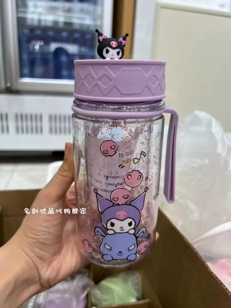 300 мл Sanrios Kawaii Cartoon Cinnamoroll Kuromi Pachacco милый пластиковый стаканчик String блестящая чашка