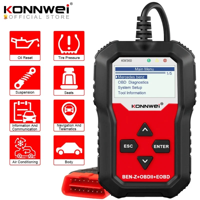 KONNWEI KW360 For Mercedes Benz OBD2 Car Diagnostic Automotive OIL TPMS Reset OBD 2 Code Reader Adapter ODB2 Scanner Auto Tools
KONNWEI KW360 For Mercedes Benz OBD2 Car Diagnostic Automotive OIL TPMS Reset OBD 2 Code Reader Adapter ODB2 Scanner Auto Tools