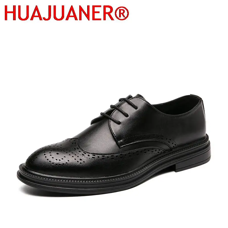 

Men Brogue British Oxford Dress Shoes Male Gentleman Split Leather Wedding Shoes Male Fashion Footwear Flats Tassel Mens Oxfords