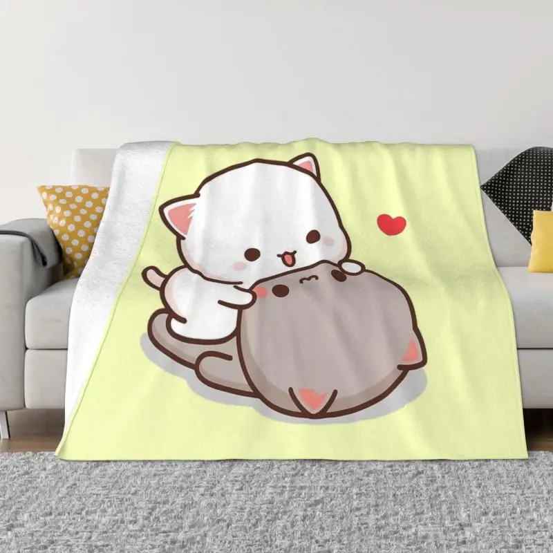 

Флисовое покрывало для дивана в виде кота из персика и Гомы мочи, теплое фланелевое одеяло для спальни, домашнего дивана, покрывала
