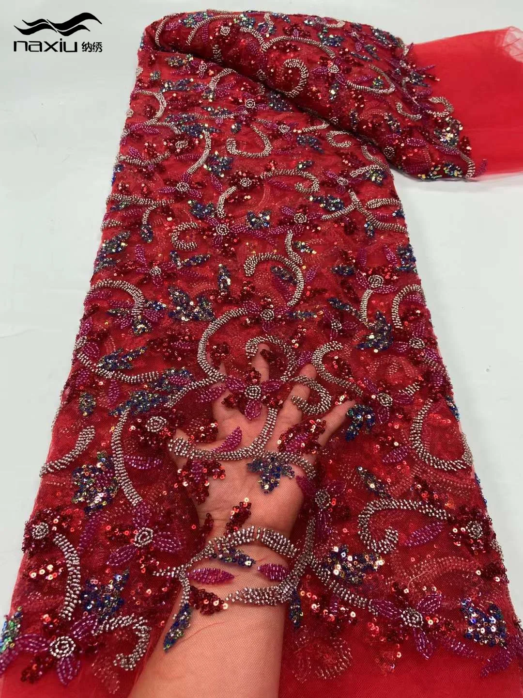 Madison-Sequins Net Lace for Party or Evening Dress, Heavy Process Fabric, Handmade Beads, African Design, 2023
Madison-Sequins Net Lace for Party or Evening Dress, Heavy Process Fabric, Handmade Beads, African Design, 2023
