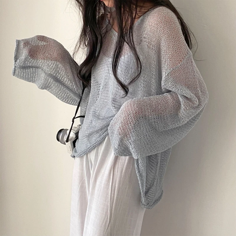 Stylish Women's Long Sleeves Pullovers Chic Solid Thin Jumpers Tops Exquisite Hollow out Streetwear Summer Cover Up Tops 
Stylish Women's Long Sleeves Pullovers Chic Solid Thin Jumpers Tops Exquisite Hollow out Streetwear Summer Cover Up Tops