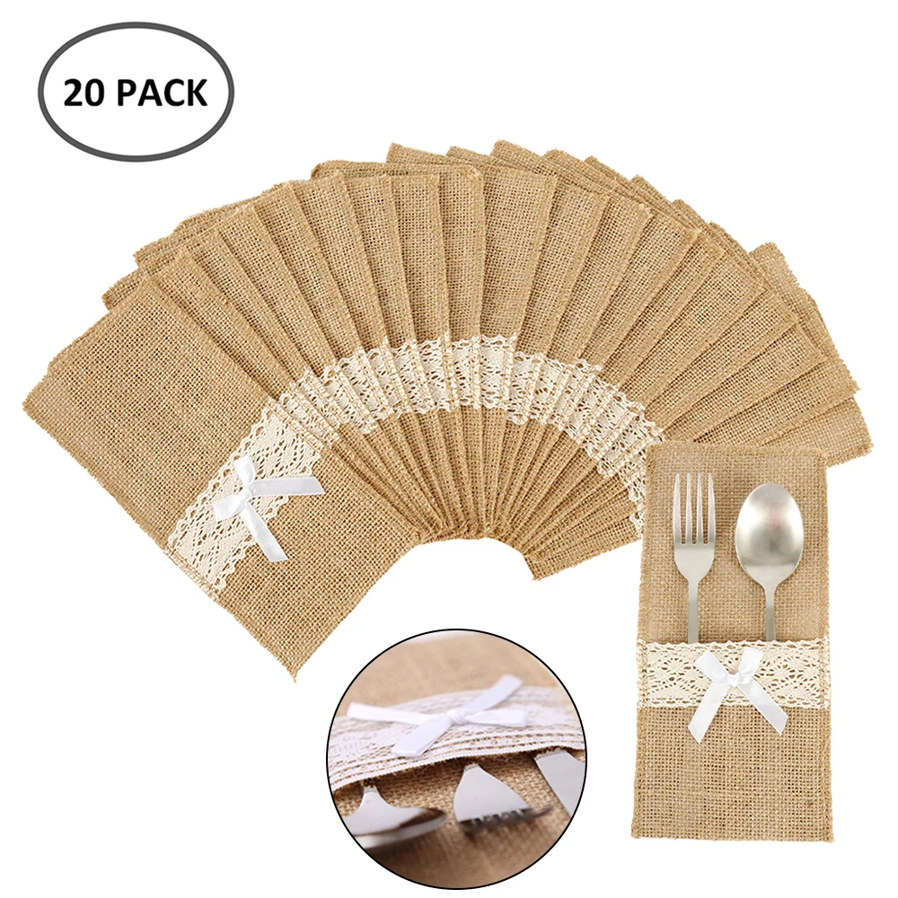 20Pcs Burlap Lace Cutlery Pouch Rustic Tableware Holder Bag Hessian Burlap Spoon Fork Cutter Organizer Table Decoration for
20Pcs Burlap Lace Cutlery Pouch Rustic Tableware Holder Bag Hessian Burlap Spoon Fork Cutter Organizer Table Decoration for