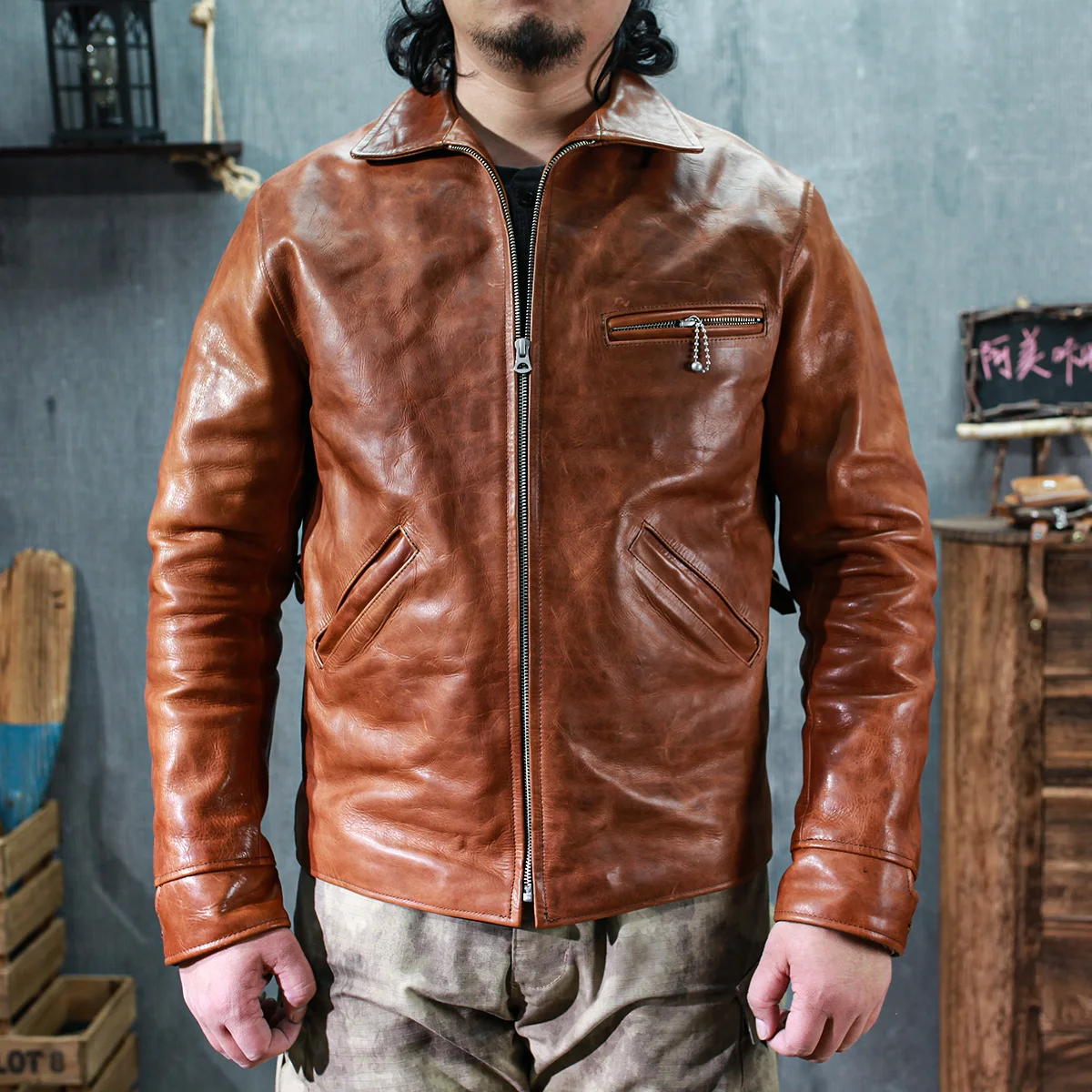 

SDC2050 Asian Size Slim Fitting Super Top Quality Genuine Japan Hyogo Veg Tanned Cow Leather Classic Durable Stylish Jacket