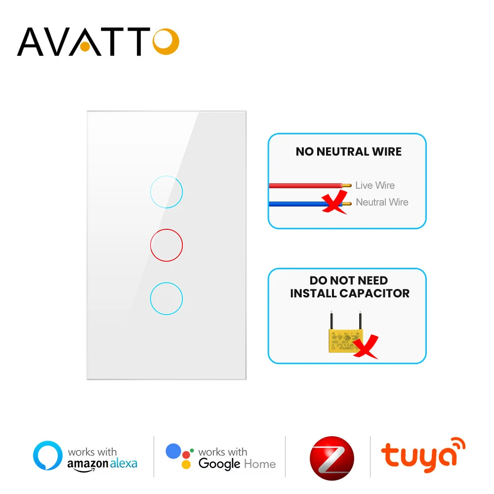 Умный выключатель AVATTO Tuya Zigbee, не требует нейтрального провода, конденсатор, сенсорный светильник ключатель с 1/2/3 клавишами, работает с Alexa ...
Умный выключатель AVATTO Tuya Zigbee, не требует нейтрального провода, конденсатор, сенсорный светильник ключатель с 1/2/3 клавишами, работает с Alexa ...