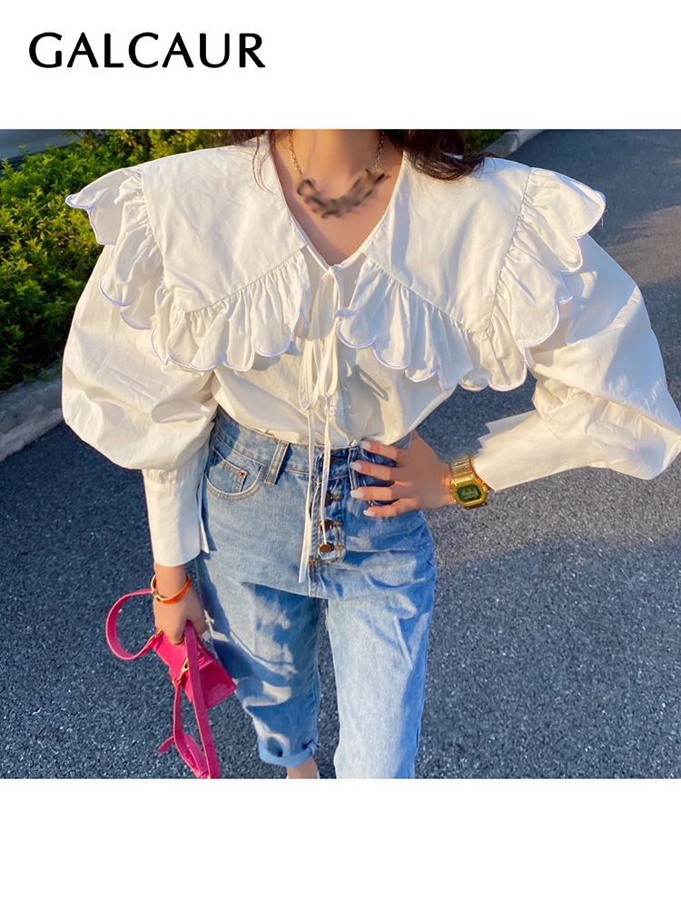 GALCAUR Minimalist Slim White Shirt For Women Stand Collar Long Sleeve Single Breasted Solid Blouses Female Fashion Clothing New
GALCAUR Minimalist Slim White Shirt For Women Stand Collar Long Sleeve Single Breasted Solid Blouses Female Fashion Clothing New