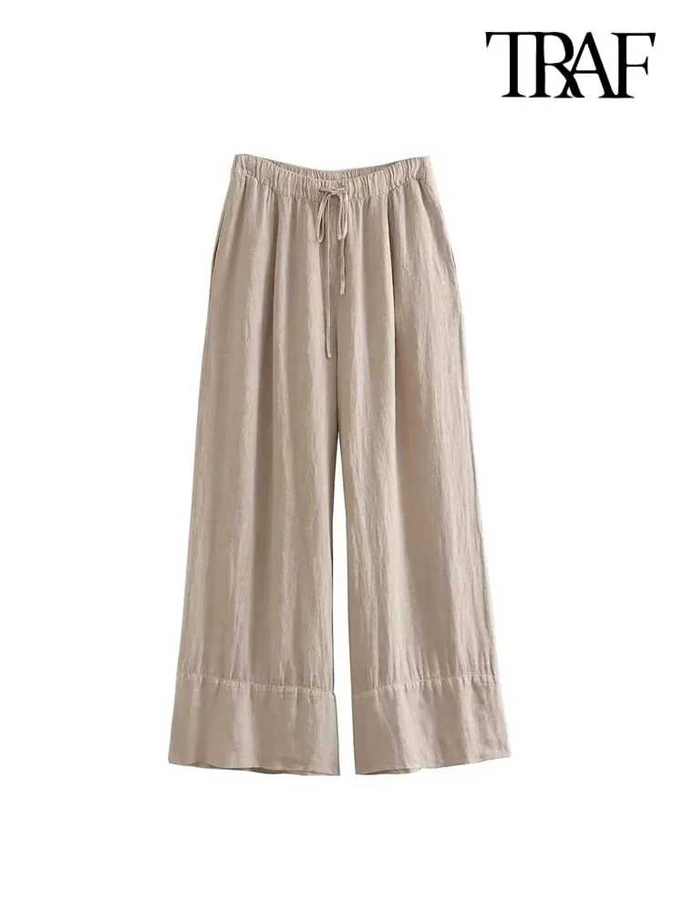 TRAF Women Fashion Front Pockets Linen Wide Leg Pants Vintage High Elastic Waist With Drawstrings Female Trousers Mujer
TRAF Women Fashion Front Pockets Linen Wide Leg Pants Vintage High Elastic Waist With Drawstrings Female Trousers Mujer
