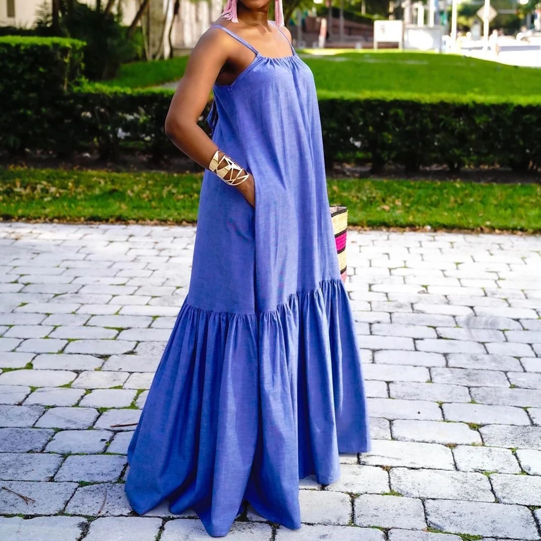 African Dresses for Women Blue Sleeveless Spaghetti Strap Bandage Loose Floor-length Dresses Casual High Street Outfits Summer
African Dresses for Women Blue Sleeveless Spaghetti Strap Bandage Loose Floor-length Dresses Casual High Street Outfits Summer