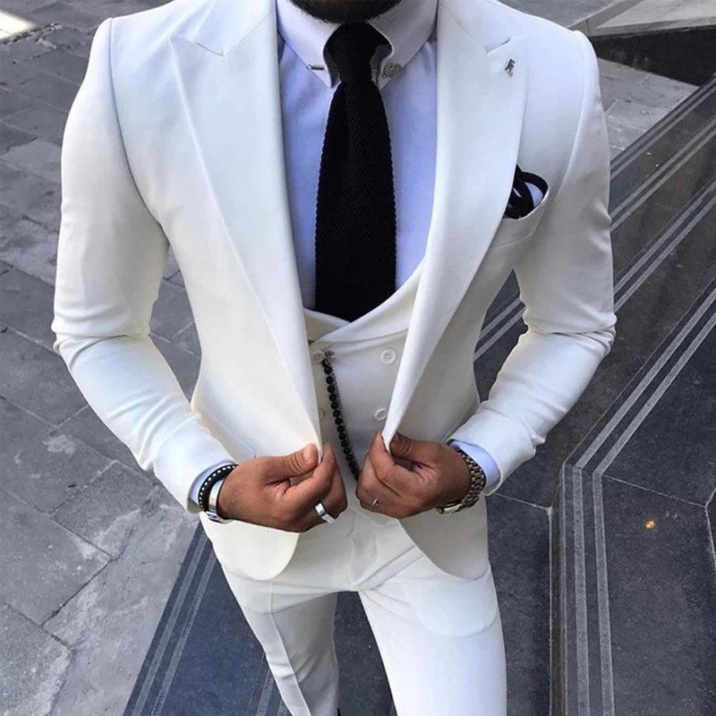 White Slim Fit Prom Suits For Men With Double Breasted Waistcoat 3 Piece Wedding Tuxedo Male Fashion Jacket Pants 2021
White Slim Fit Prom Suits For Men With Double Breasted Waistcoat 3 Piece Wedding Tuxedo Male Fashion Jacket Pants 2021
