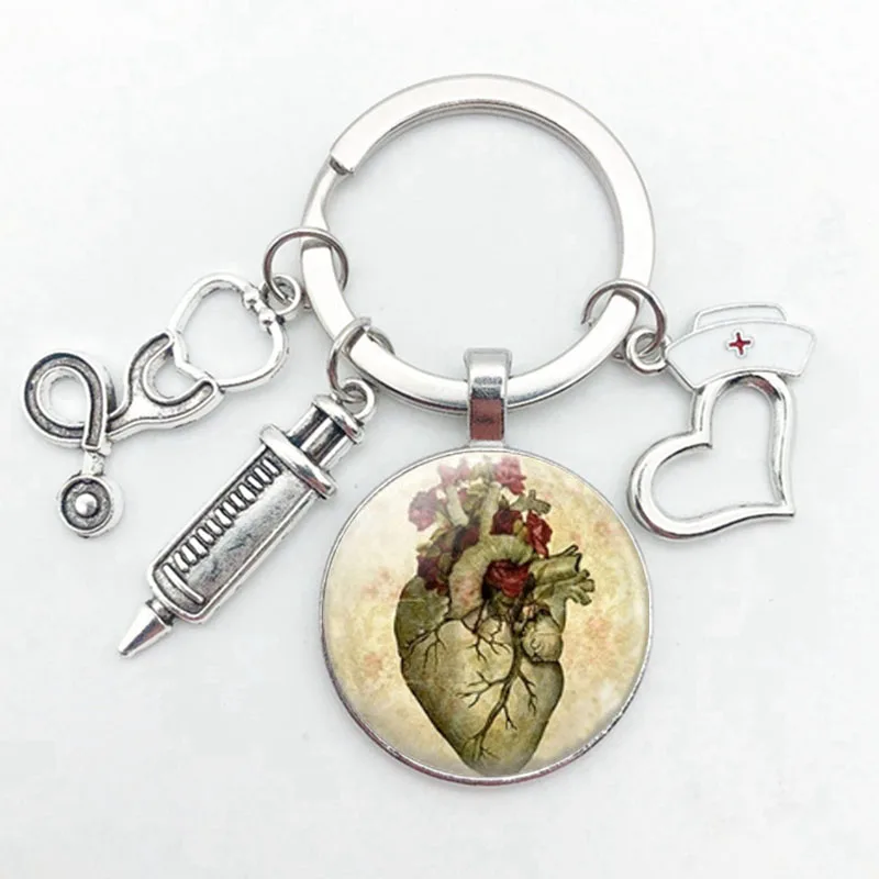 

Anatomical Heart Key Chain Key Chain Glass Metal Keychain Keyring Heartbeat Sign Pendant Biologist Doctors Gifts