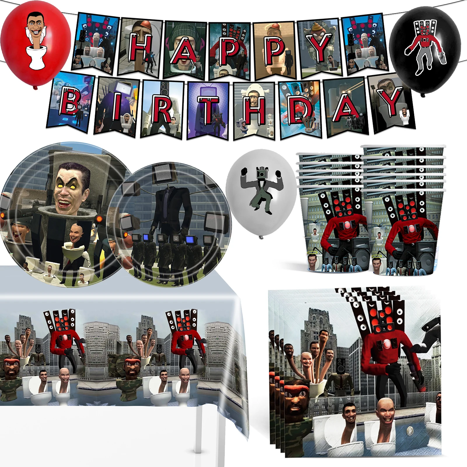 Skibidi Toilet Birthday Party Supplies Toilet Man Disposable Tableware Cups Plates Tablecloth Balloons for Kids Boys Baby Shower
Skibidi Toilet Birthday Party Supplies Toilet Man Disposable Tableware Cups Plates Tablecloth Balloons for Kids Boys Baby Shower