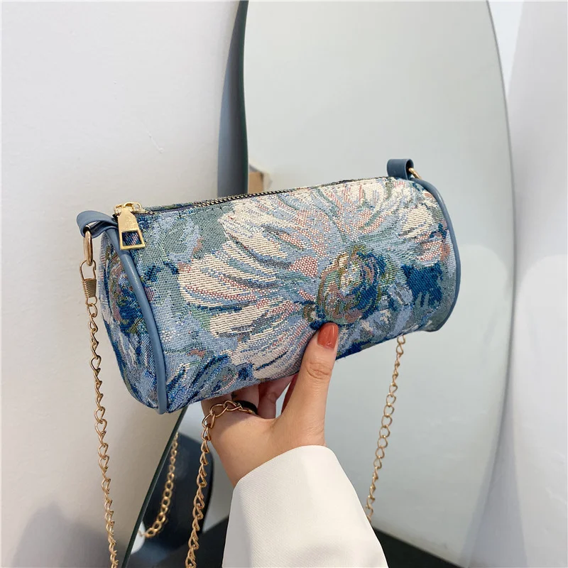 

2023 new small bag Korean version of single shoulder diagonal bag fashion printing chain portable cylinder bag underarm bag