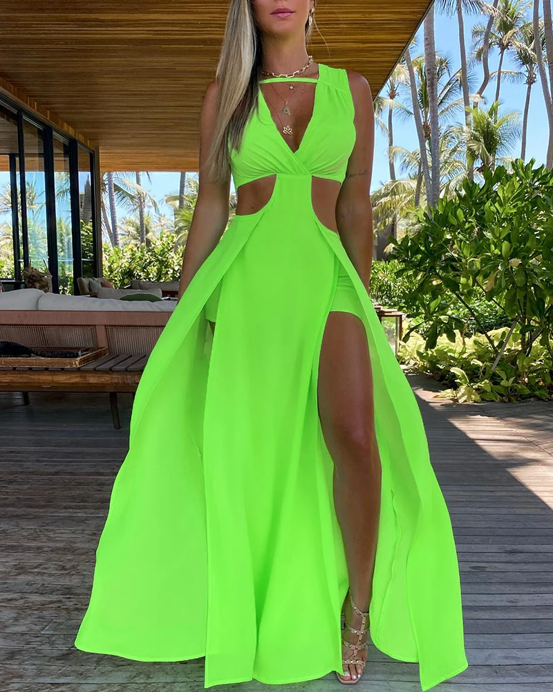Women Fashion Casual V Neck Solid Color Long Dress Beach Wear Sexy Summer Cutout Sleeveless Thigh Slit Maxi Dress
Women Fashion Casual V Neck Solid Color Long Dress Beach Wear Sexy Summer Cutout Sleeveless Thigh Slit Maxi Dress