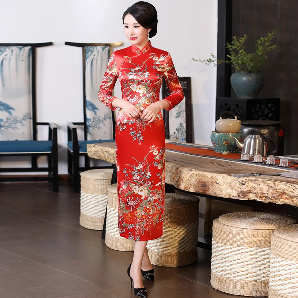 National Cheongsam Women Long Sleeves Bodycon Long Dress Chineses Style Slim Retro Stand Collar Handmade Button Elegant Qipao A3
National Cheongsam Women Long Sleeves Bodycon Long Dress Chineses Style Slim Retro Stand Collar Handmade Button Elegant Qipao A3