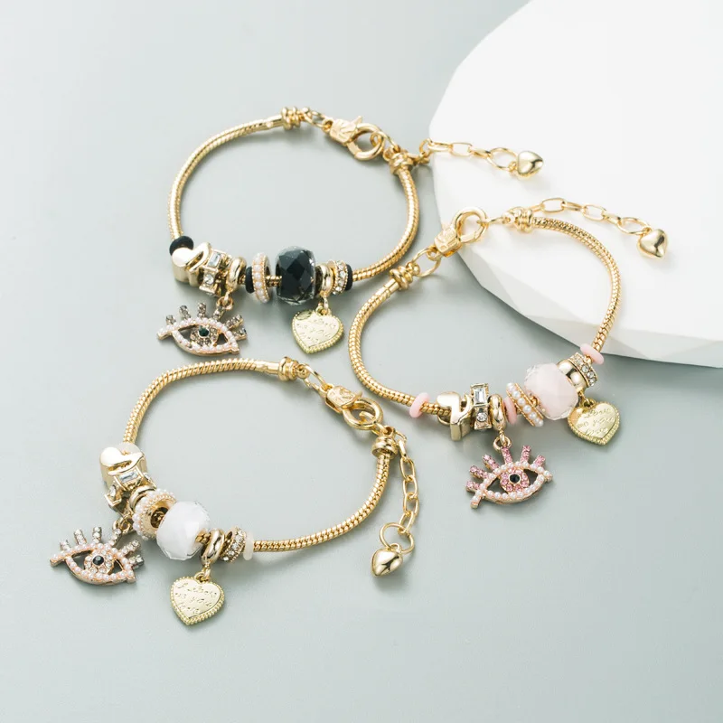 Evil Eye Mixed Beads Pink Black Heart Bracelet Pearl Rhinestone Letter Tag Women Gold Bangle DIY Jewelry
Evil Eye Mixed Beads Pink Black Heart Bracelet Pearl Rhinestone Letter Tag Women Gold Bangle DIY Jewelry