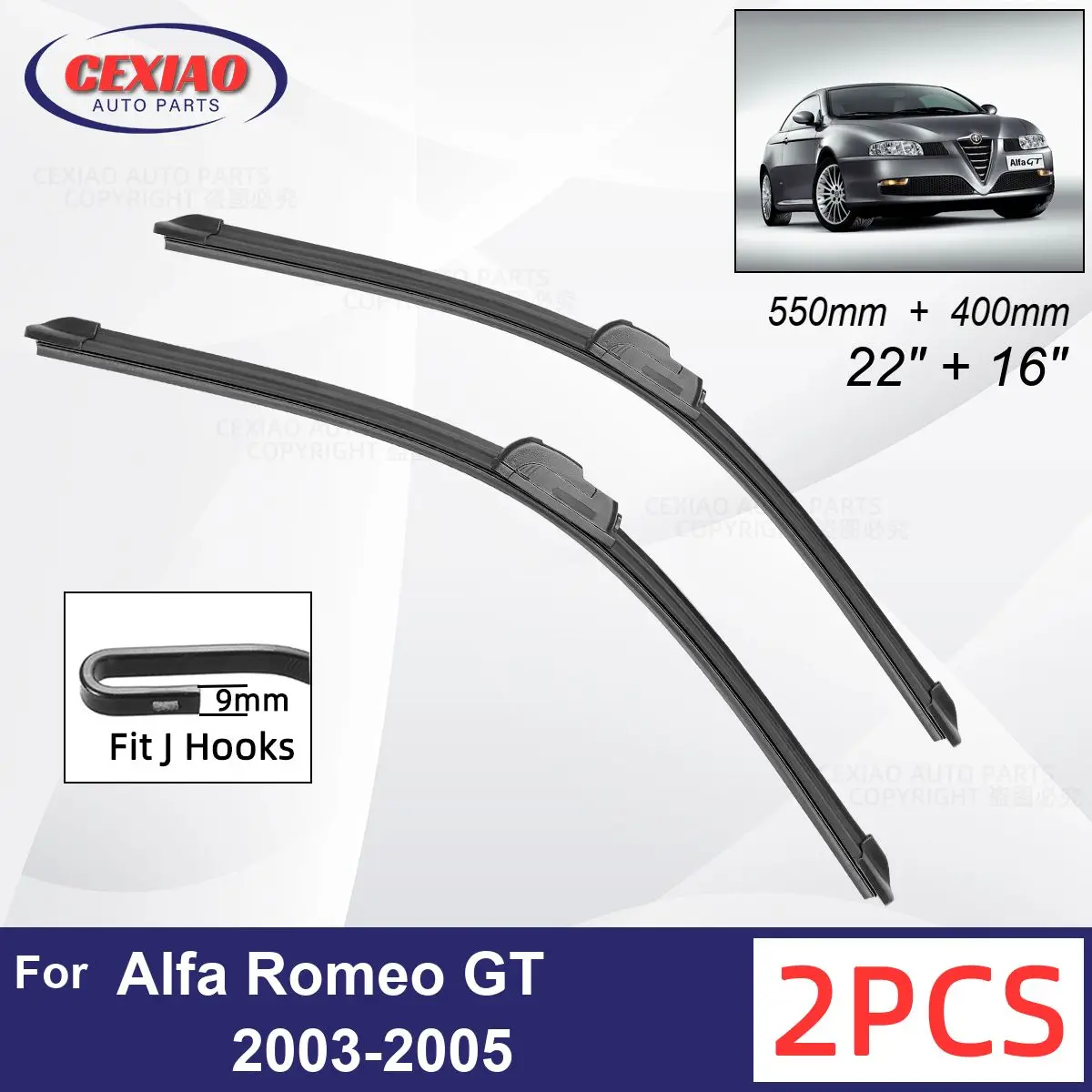 Car Wiper For Alfa Romeo GT 2003 2004 2005 Front Wiper Blades Soft Rubber Windscreen Wipers Auto Windshield 22" 16" 550mm 400mm
Car Wiper For Alfa Romeo GT 2003 2004 2005 Front Wiper Blades Soft Rubber Windscreen Wipers Auto Windshield 22" 16" 550mm 400mm