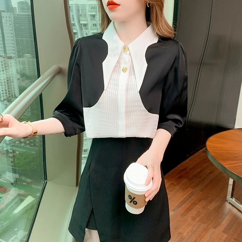 Chiffon Women's Shirts Summer 2023 New Patchwork Casual Blouses Polo Neck Ladies Clothing Loose FASHION Short Sleeves Tops
Chiffon Women's Shirts Summer 2023 New Patchwork Casual Blouses Polo Neck Ladies Clothing Loose FASHION Short Sleeves Tops