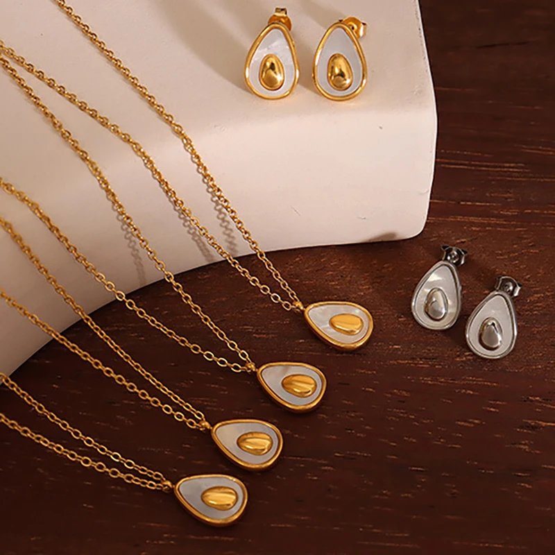 Cute Versatile Design Avocado Earring Egg Necklace for Women Stainless Steel Jewelry Set Accessories Pendientes Mujer Collares
Cute Versatile Design Avocado Earring Egg Necklace for Women Stainless Steel Jewelry Set Accessories Pendientes Mujer Collares