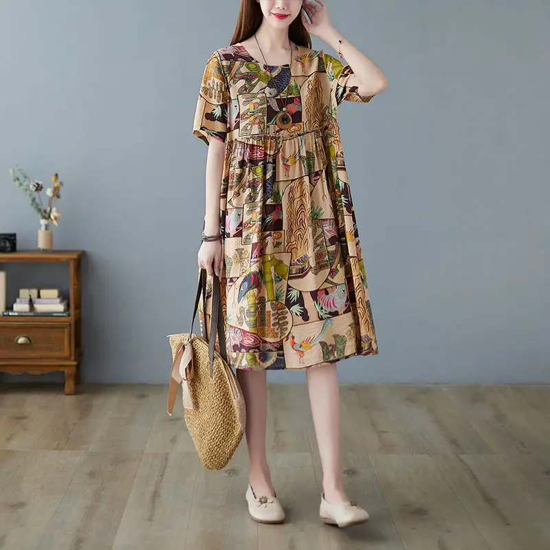 Summer New Loose Print Medium Long Short Sleeve Dress Women's Fashion Casual Skirt
Summer New Loose Print Medium Long Short Sleeve Dress Women's Fashion Casual Skirt