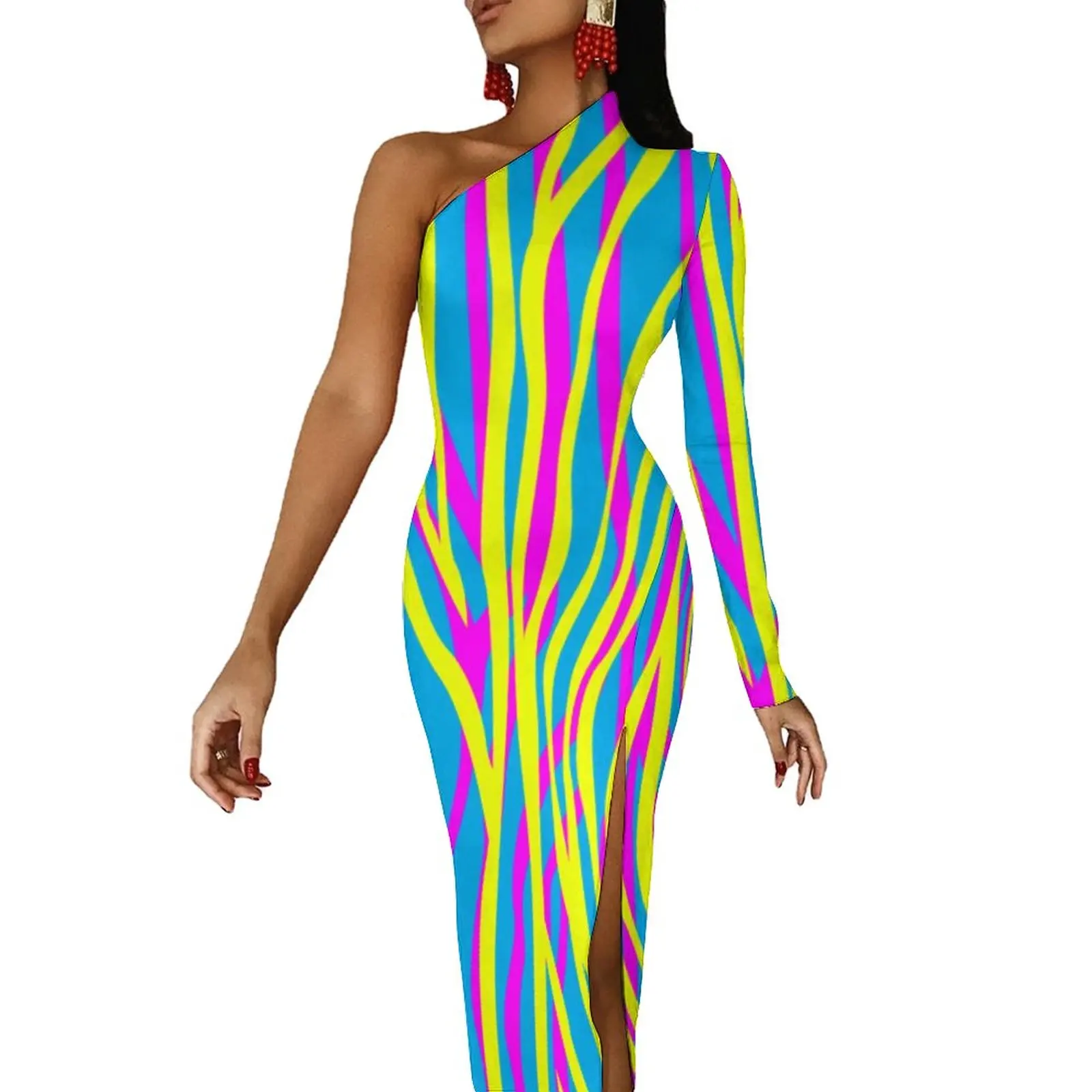 Colorful Zebra Stripes Side Split Bodycon Dress Woman Funky Animal Print Elegant Maxi Dress One Shoulder Party Graphic Dresses
Colorful Zebra Stripes Side Split Bodycon Dress Woman Funky Animal Print Elegant Maxi Dress One Shoulder Party Graphic Dresses